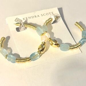 Melody Gold Beaded Hoop Earrings in Freshwater Cultured in Aquamarine NWT